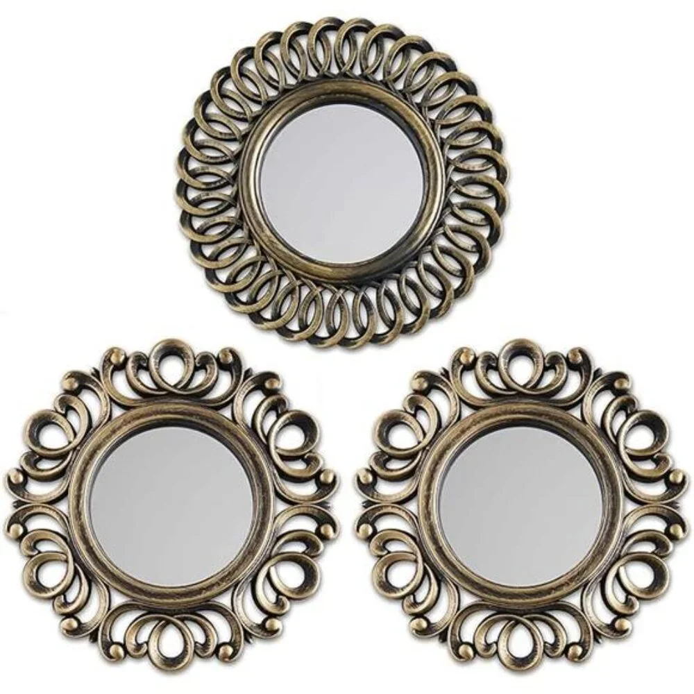 Wall Mirrors Pack of 3 Round Gold Mirrors for Home Decor Bedroom & Living Room